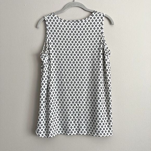 J Jill Wearever Ivory Black Scoop Neck Geo Sleeveless Rayon Tunic Tank Top Med - Picture 6 of 8